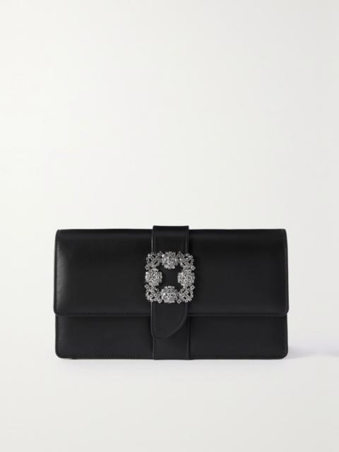 Manolo Blahnik Black Satin Jewel Buckle Clutch