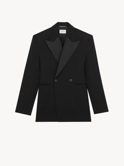 SAINT LAURENT DOUBLE-BREASTED TUXEDO JACKET IN GRAIN DE POUDRE