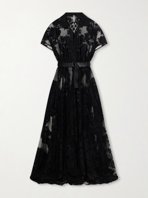 NORMA KAMALI Belted Embroidered Mesh Gown