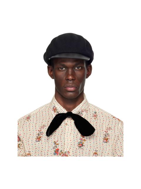 Valentino Black VLogo Leather Visor Signature Wool Cap