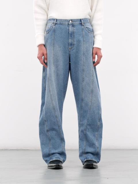MUGLER Blue Denim Baggy Twisted Jeans
