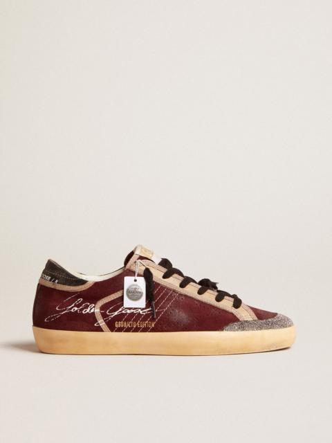 Women’s Super-Star Penstar LAB in burgundy suede with perforated star