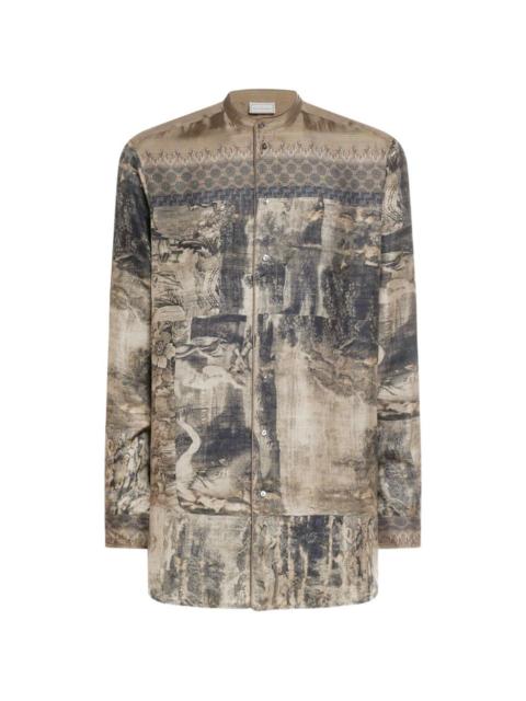 Pierre-Louis Mascia Aloe band collar tapestry print longsleeve shirt