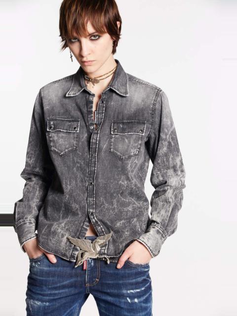 DSQUARED2 GREY COAL WASH BOXY WESTERN SHIRT