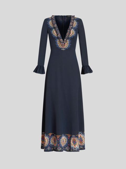 LONG SILK DRESS WITH RUCHING