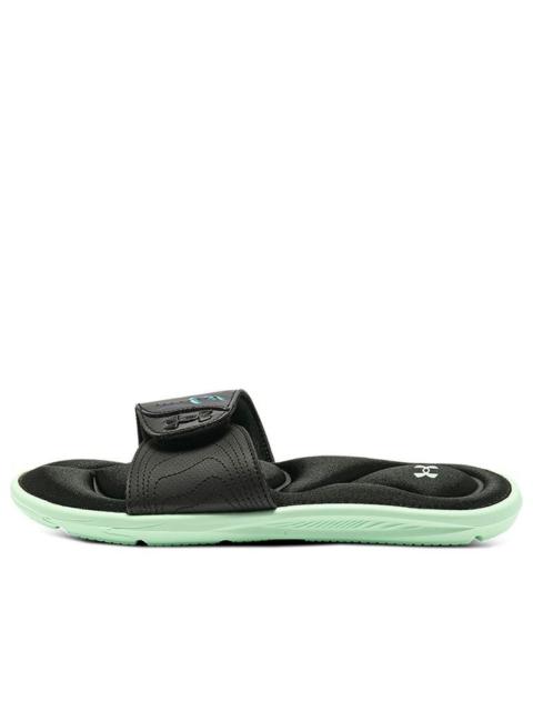 Under Armour (WMNS) Under Armour Ignite 4 Graphic Strap Slide 'Black Aqua Foam' 3024453-001