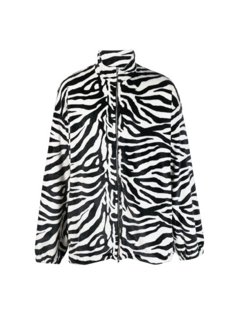 zebra-pattern zip-fastening coat