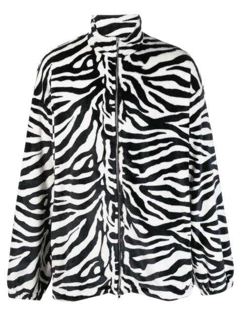 zebra-pattern zip-fastening coat