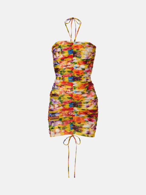 Dolce & Gabbana Ruched floral halterneck minidress