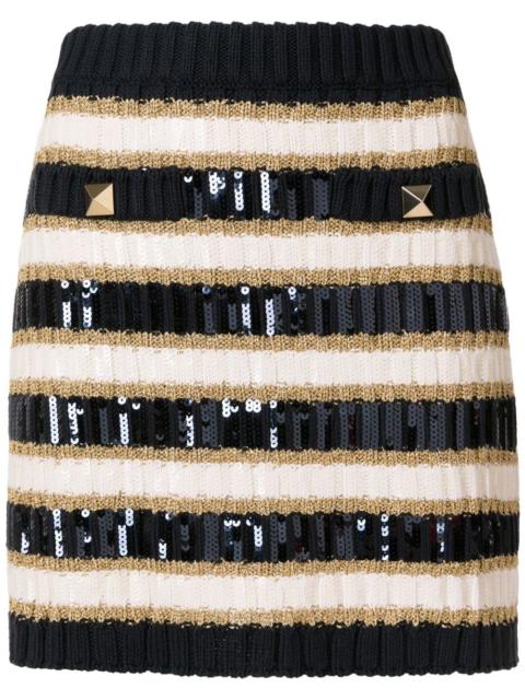 Valentino Rockstud-detail stripe-knit skirt