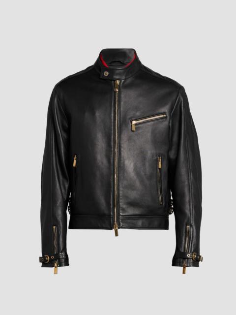 VERSACE Men's Leather Moto Jacket - Black