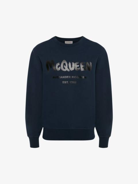 Alexander McQueen Mcqueen Graffiti Sweatshirt in Ink Blue