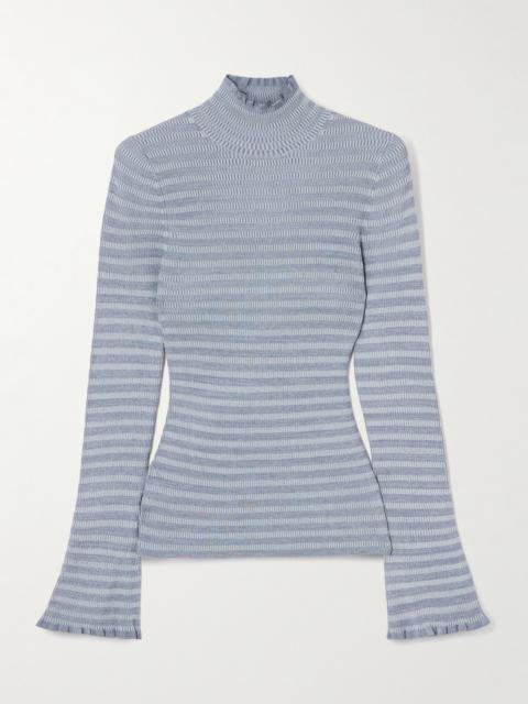 Proenza Schouler Phyllis Ruffled Striped Ribbed-knit Turtleneck Sweater