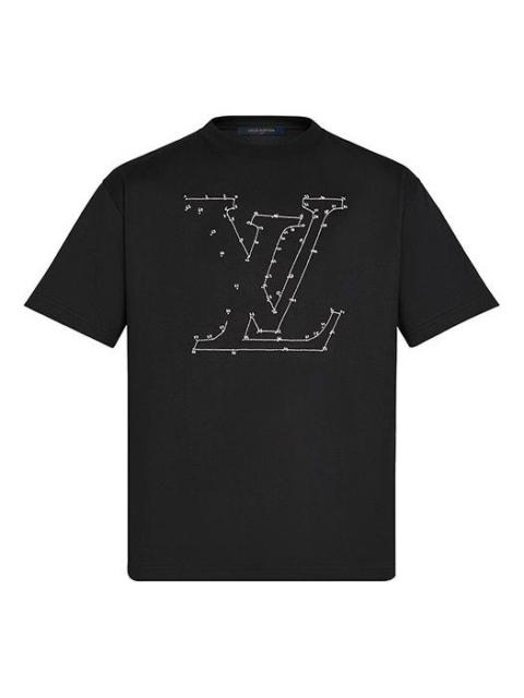 Louis Vuitton Men's LOUIS VUITTON Printing Embroidered Short Sleeve Black 1A83R1,