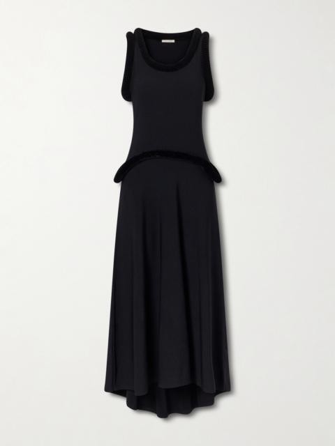 diotima Basseterre Velvet-trimmed Jersey Maxi Dress