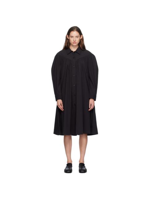 AMOMENTO Black V-Line Yoke Shirring Midi Dress