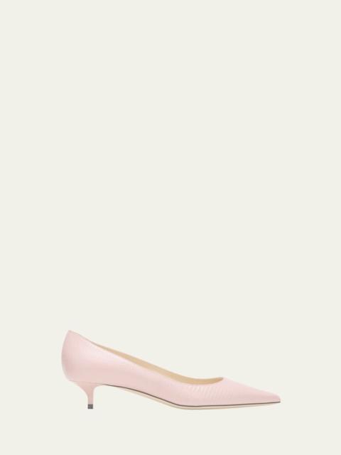 Amelia Embossed Leather Kitten-Heel Pumps