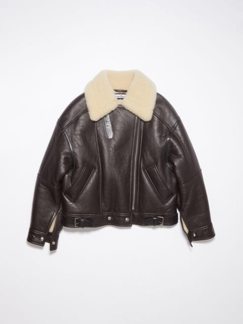 Leather shearling jacket - Dark brown/beige