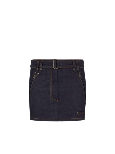 LIGHTWEIGHT DENIM BELTED MINI SKIRT