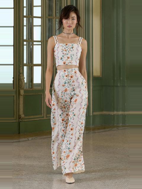 Totoa Printed Linen Wide-Leg Pants floral