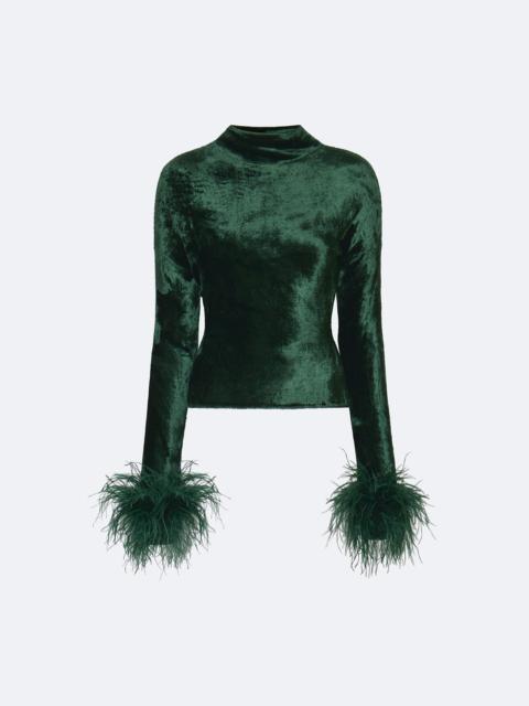 LAPOINTE Velvet Dolman Top With Feathers