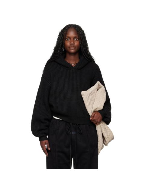 ESSENTIALS Black Holiday Heavy Waffle 90s Hoodie