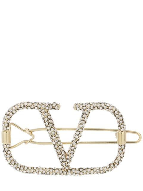 Valentino Crystal V logo signature hair clip