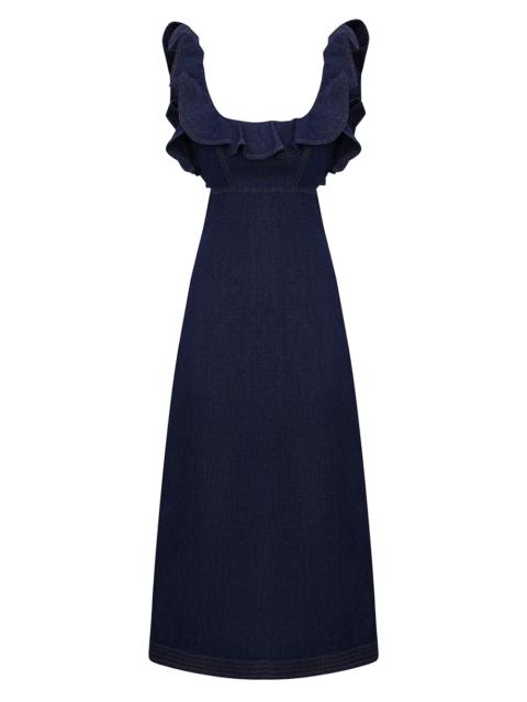 Zimmermann ASTER DENIM FRILL MIDI DRESS