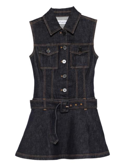 self-portrait belted denim mini dress