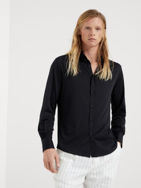 Silk and cotton jersey shirt with spread collar