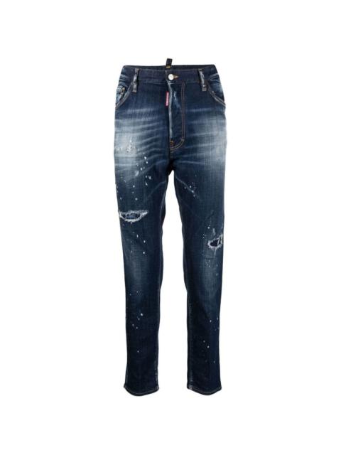 paint-splatter ripped skinny jeans