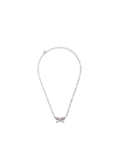 self-portrait crystal pearl bow necklace
