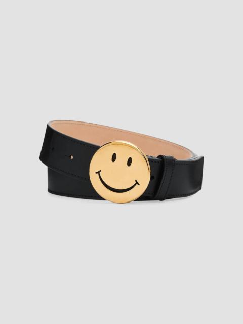 Moschino Men's Smiley Buckle Leather Belt - Black