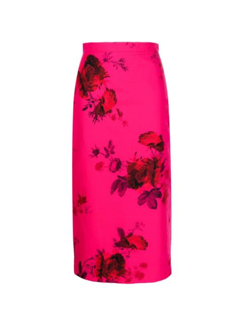 floral-print faille pencil skirt