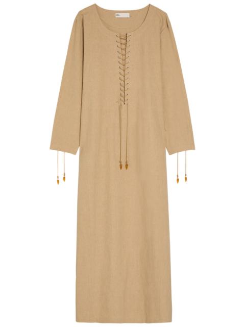 TORY BURCH Tory Burch Lace-up Linen-blend Maxi Tunic Dress