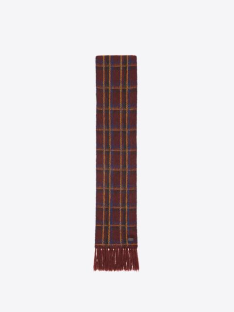 SAINT LAURENT tartan knit fringed scarf in mohair blend