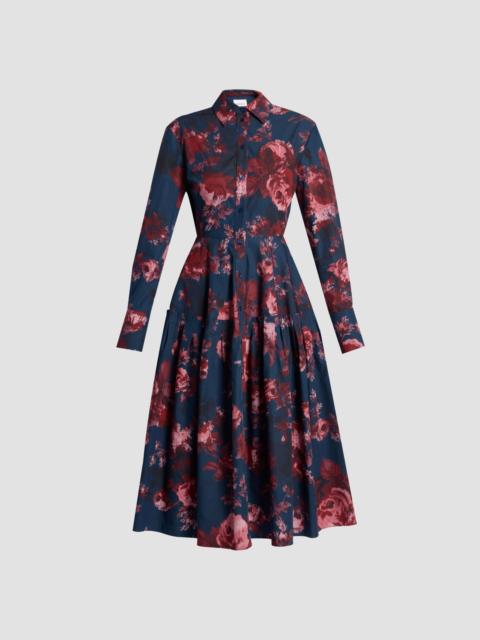 Erdem FLORAL COTTON DRAPED LONG SLEEVE SHIRT DRESS