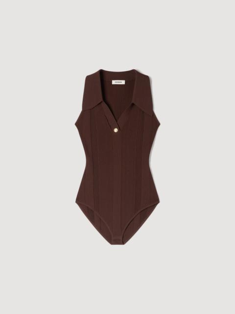 Sandro RIBBED KNIT POLO BODYSUIT