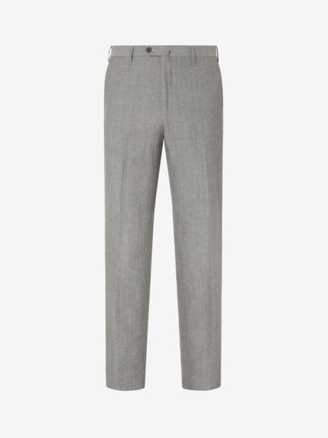 CORNELIANI Gray wool and linen chambray trousers