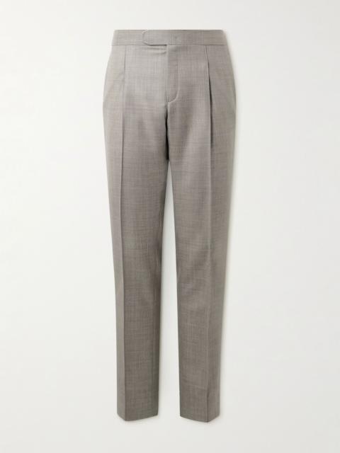 Brioni Melbourne Straight-Leg Pleated Wool and Silk-Blend Trousers Gray