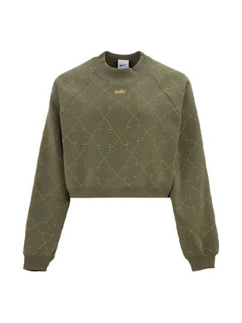 Nike (WMNS) Nike Athleisure Casual Sports Fleece Lined Short Round Neck Pullover Hoodie Green DM7281-222