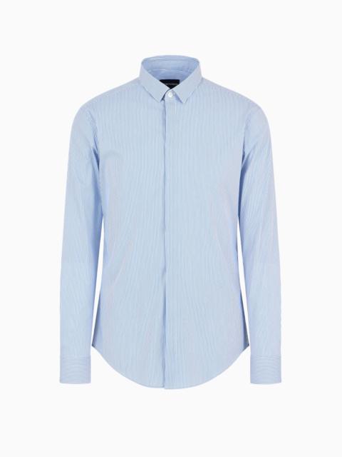 EMPORIO ARMANI Shirt with a small Italian collar in stretch cotton with jacquard micro-stripes