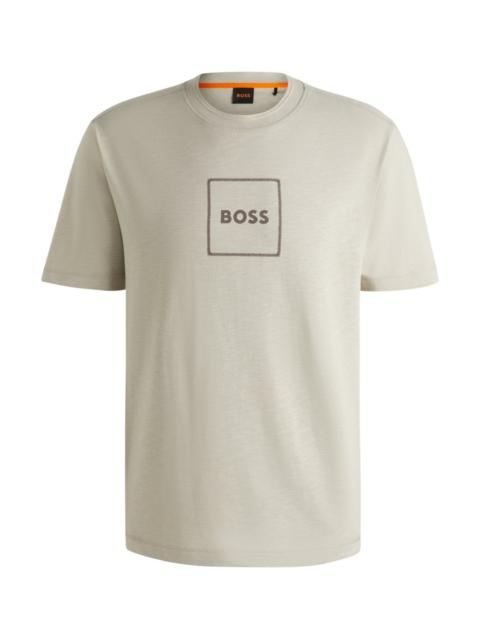 BOSS SLUB-COTTON T-SHIRT WITH LOGO PRINT