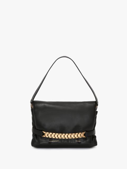 Puffy Chain Pouch With Strap In Black Leather