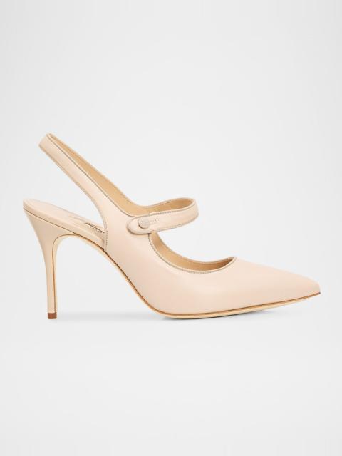 Manolo Blahnik 90mm Camparisli Leather Mary Jane Slingback Pumps