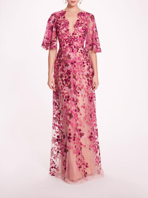 Marchesa V-NECKLINE TULLE GOWN