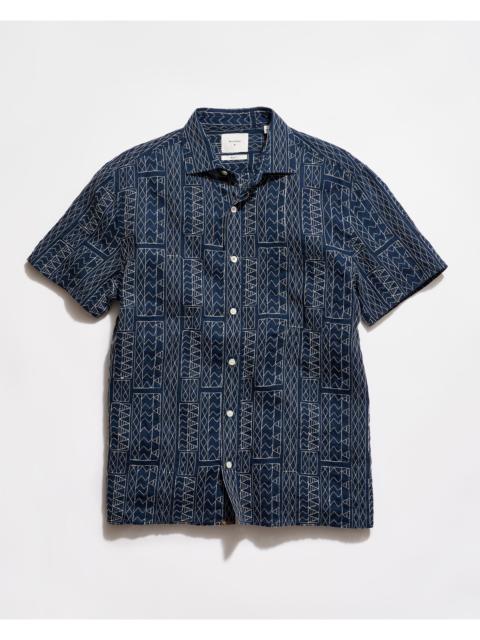 Billy Reid Short Sleeve Geo Stitch Embroidered Treme Shirt