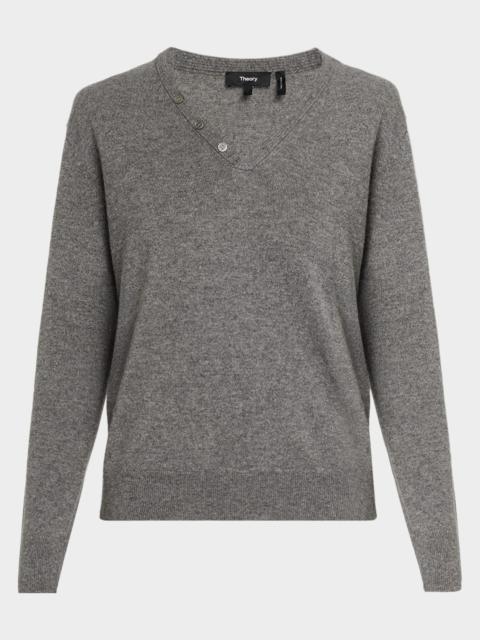 Theory Cashmere Button-Neck Sweater