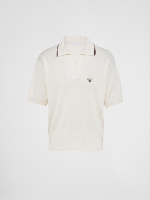 Tシャツ・カットソー PRADA Ivory Silk Blend Polo Shirt blue-silk-prada-polo-shirt-