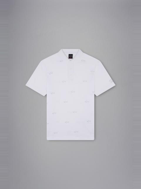 Paul & Shark COTTON PIQUE POLO SHIRT WITH ALL OVER REFLEX SHARK PRINT